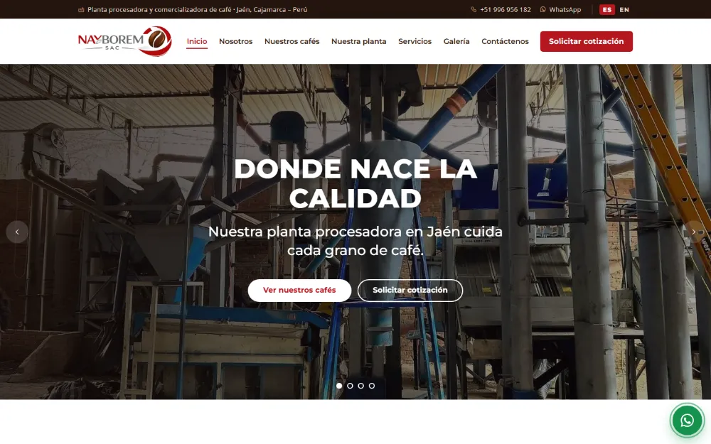 Página web de Nayborem S.A.C., planta procesadora y comercializadora de café