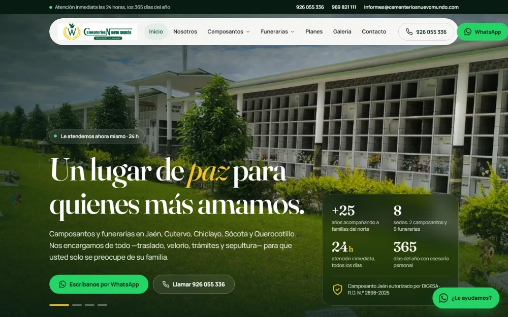Página web de Cementerios Nuevo Mundo